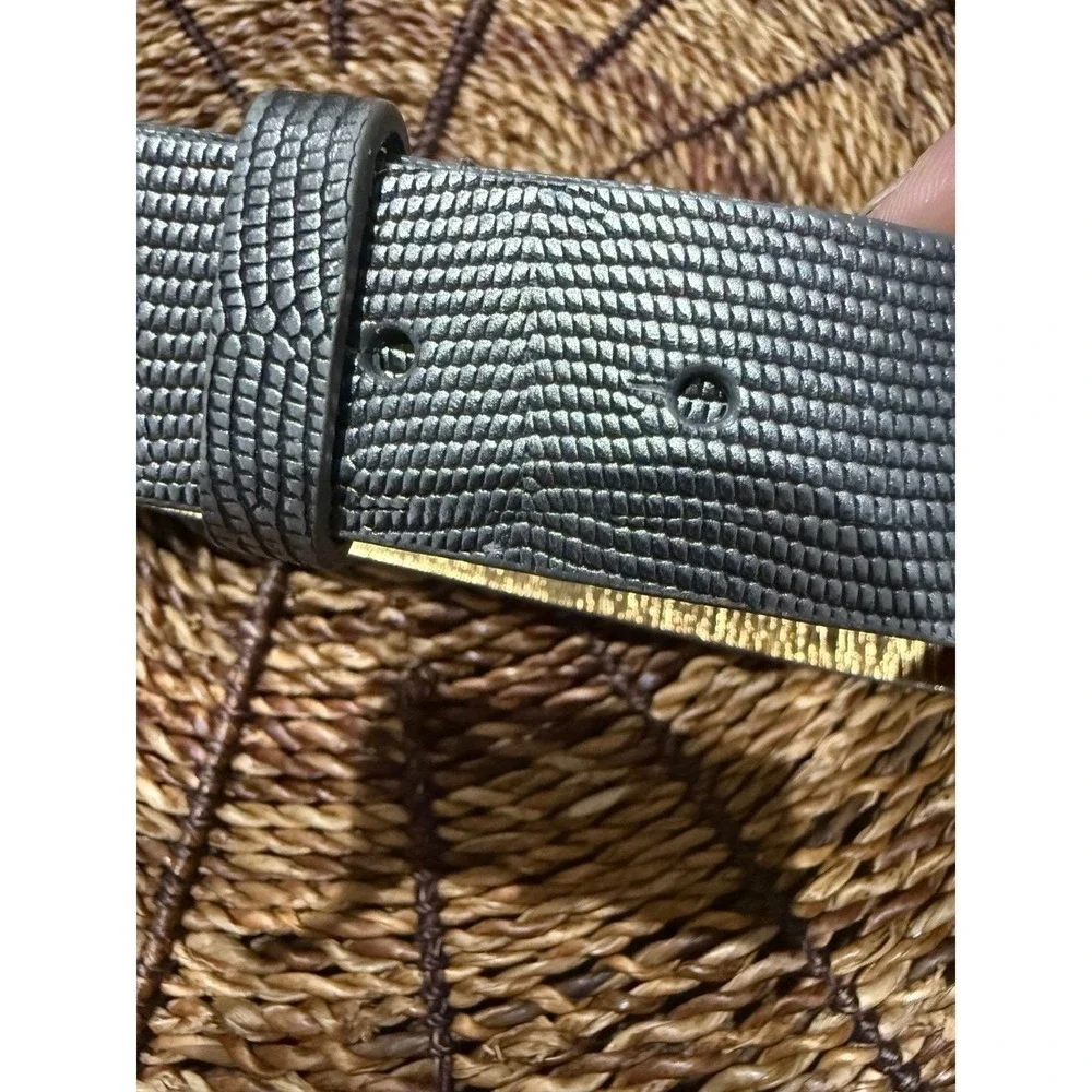 Michael Kors Logo Belt Leather Faux Croc Reptile Gray Silver‎ Tone Buckle L 39